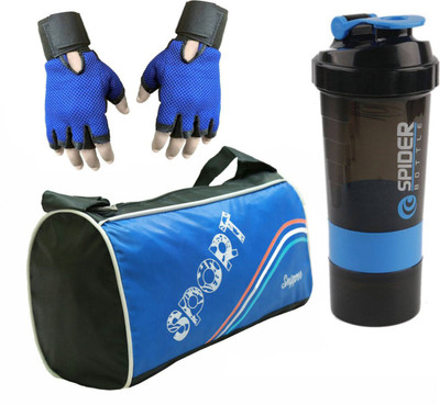 

Snipper Combo of Sports Gym Bag, Gloves and Spider Shaker (Blue) Gym & Fitness Kit