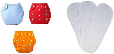 

Baby Bucket Washable Cloth Diapers with Washable Inserts (Pads).  Set of 3, Multicolor