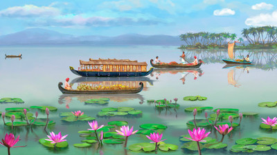 

Natural Scene of Shikara Boat in Lake Poster Paper Print(12 inch X 18 inch, Rolled)