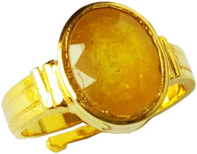 RS JEWELLERS RS JEWELLERS Gemstones 6.01 Ratti Natural Certified Yellow Sapphire Pukhraj Gemstone Panchdhatu Ring ,Pukhraj Birthstone Astrology Ring Brass Sapphire Gold Plated Ring