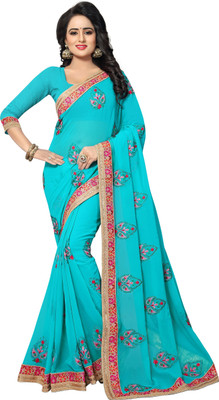 PR Fashion Embroidered Fashion Georgette Saree(Blue) Flipkart
