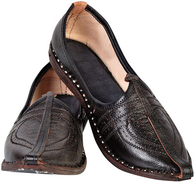 Vision Art & Craft Men's Rajasthani Traditional Black Leather Mojaris (Jutti) Casuals For Men(Black)