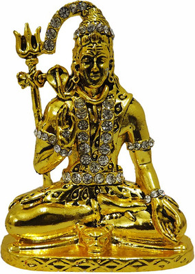 FABZONE Gold Plated With Stone God Shiv Car Dashboard Idol Lord Shiva Statue Bhole Baba / Mahadev Spritual Puja Vastu Figurine - Religious Murti Pooja Gift Item / Temple / Home Décor Decorative Showpiece - 8 cm(Brass, Gold)