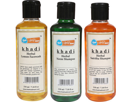 

Agile The Khadi Mart Combo of (Herbal Lemon Face Wash, Herbal Neem Shampoo & Herbal Satritha Shampoo) - (Pack of 3) - 630 ML(3 g, Pack of 3)