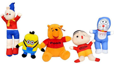 

Yashi enterprises Combo of five Nody Shinchan Pooh Monnion and Doreman - 30 cm(Multicolor)