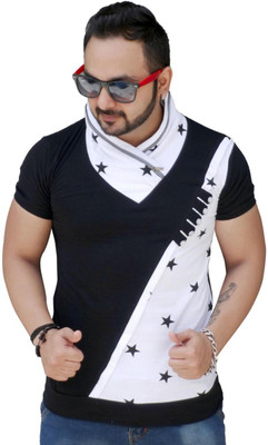 

Black Collection Printed Men's Flap Collar Neck Black T-Shirt