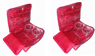 

shivanshshine Pack Of 2 Pc Satin Maroon Jewellery Pouch Vanity Bag Vanity Case Organizer Women and Girls Jewellery Box Vanity Box(Maroon)