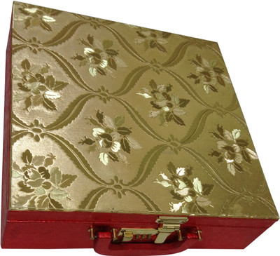 

DP_CRAFT Stylish Golden & Red Color Flower's Printed 4 Rods Bangle's Box With lock System Size 29.5 x 22.5 x 9 Cm Banggles Box Vanity Box(Golden, Red)