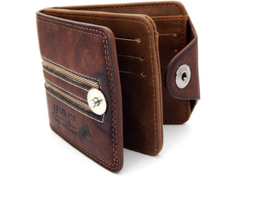 

Bovi'S Men Brown Artificial Leather, Fabric Wallet(10 Card Slots)