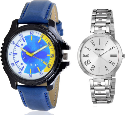 

Wanton White steel strap profesional and stylish attractive dial watch with Blue color attractive shape combo couple watch Exclusive collection watches Watch - For Boys & Girls