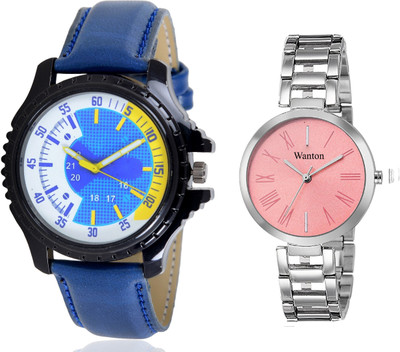 

Wanton pink steel strap profesional and stylish attractive dial watch with Blue color attractive shape combo couple watch Exclusive collection watches Watch - For Boys & Girls