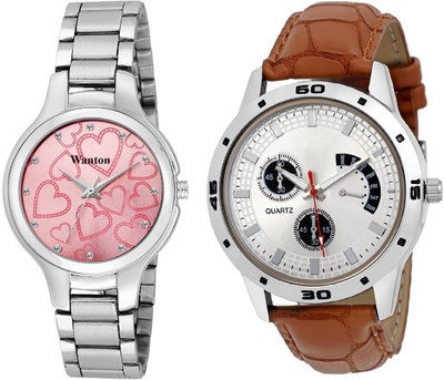 

Wanton Pink color official stylish women watch with tan color chronograph pattern stylish combo couple watch Exclusive collection watches Watch - For Boys & Girls