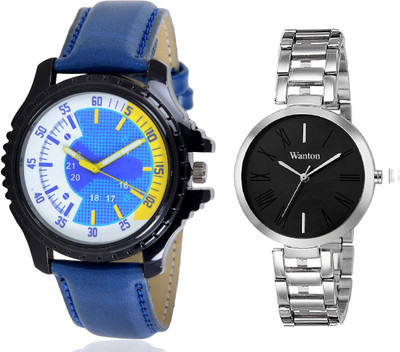 

Wanton black steel strap profesional and stylish attractive dial watch with Blue color attractive shape combo couple watch Exclusive collection watches Watch - For Boys & Girls