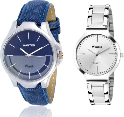 

Wanton silver steel belt stylish and fancy watch with Brown chronograph pattern stylish combo couple watch Exclusive collection watches Watch - For Boys & Girls