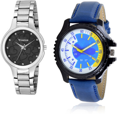

Wanton Black color official stylish women watch with Blue stylish Blue eye catcher design dial combo couple watch Exclusive collection watches Watch - For Boys & Girls