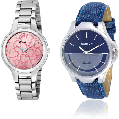 

Wanton Pink color official stylish women watch with Blue color attractive shape combo couple watch Exclusive collection watches Watch - For Boys & Girls