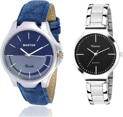 

Wanton black steel belt stylish and fancy watch with Brown chronograph pattern stylish combo couple watch Exclusive collection watches Watch - For Boys & Girls