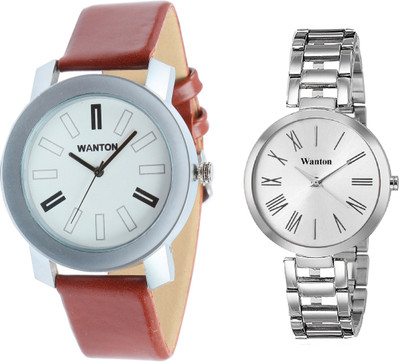 

Wanton White steel strap profesional and stylish attractive dial watch with Brown eye catcher design combo couple watch Exclusive collection watches Watch - For Boys & Girls