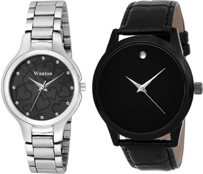 

Wanton Black color official stylish women watch with black slim movado pattern stylish watch combo couple watch Exclusive collection watches Watch - For Boys & Girls