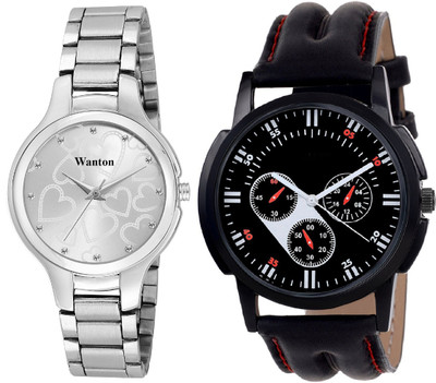 

Wanton White color official stylish women watch with black chronographpattern stylish watch combo couple watch Exclusive collection watches Watch - For Boys & Girls