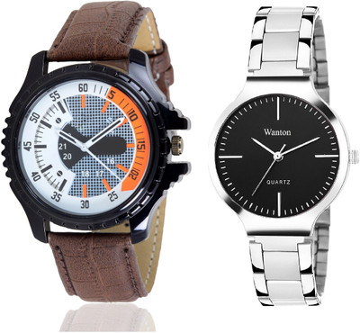 

Wanton black steel belt stylish and fancy watch with Blue stylish Blue eye catcher design dial combo couple watch Exclusive collection watches Watch - For Boys & Girls