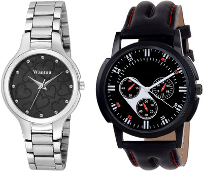 

Wanton Black color official stylish women watch with black chronographpattern stylish watch combo couple watch Exclusive collection watches Watch - For Boys & Girls