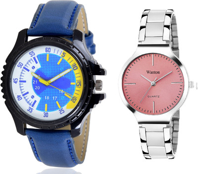 

Wanton pink steel belt stylish and fancy watch with Blue color attractive shape combo couple watch Exclusive collection watches Watch - For Boys & Girls