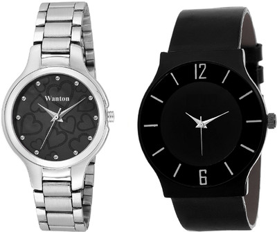 

Wanton Black color official stylish women watch with black color professional and atylish fashion watch commbo couple watch Exclusive collection watches Watch - For Boys & Girls