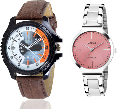 

Wanton pink steel belt stylish and fancy watch with Blue stylish Blue eye catcher design dial combo couple watch Exclusive collection watches Watch - For Boys & Girls