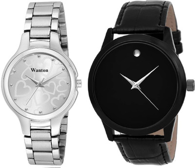 Wanton White Color Official Stylish Women Watch With Black Slim Movado Pattern Stylish Watch Combo Couple Watch Exclusive Collection Watches Watch For Boys Girls Buy At The Price Of