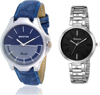 

Wanton black steel strap profesional and stylish attractive dial watch with Brown chronograph pattern stylish combo couple watch Exclusive collection watches Watch - For Boys & Girls