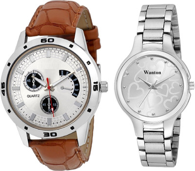 

Wanton White color official stylish women watch with tan color chronograph pattern stylish combo couple watch Exclusive collection watches Watch - For Boys & Girls