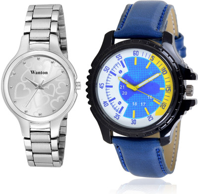 

Wanton White color official stylish women watch with Blue stylish Blue eye catcher design dial combo couple watch Exclusive collection watches Watch - For Boys & Girls