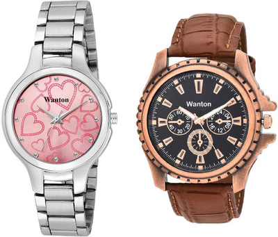 

Wanton Pink color official stylish women watch with Brown chronograph pattern stylish combo couple watch Exclusive collection watches Watch - For Boys & Girls