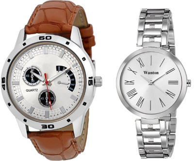 

Wanton White steel strap profesional and stylish attractive dial watch with tan color chronograph pattern stylish combo couple watch Exclusive collection watches Watch - For Boys & Girls