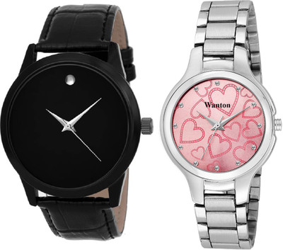 

Wanton Pink color official stylish women watch with black slim movado pattern stylish watch combo couple watch Exclusive collection watches Watch - For Boys & Girls