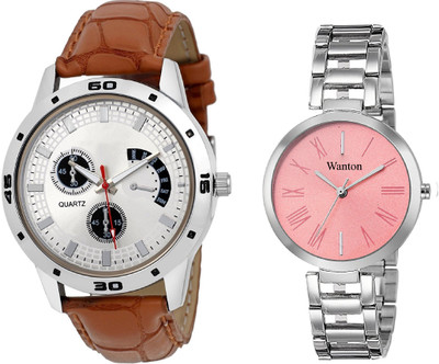 

Wanton pink steel strap profesional and stylish attractive dial watch with tan color chronograph pattern stylish combo couple watch Exclusive collection watches Watch - For Boys & Girls