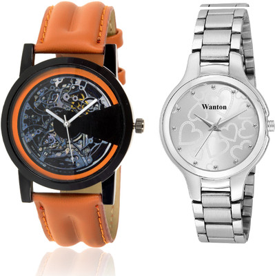 

Wanton White color official stylish women watch with Brown open machanical dial attractive combo couple watch Exclusive collection watches Watch - For Boys & Girls