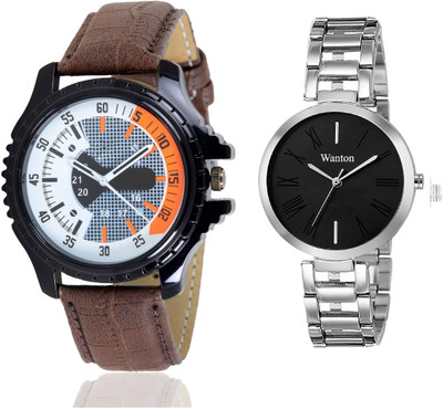 

Wanton black steel strap profesional and stylish attractive dial watch with Blue stylish Blue eye catcher design dial combo couple watch Exclusive collection watches Watch - For Boys & Girls