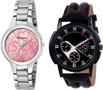 

Wanton Pink color official stylish women watch with black chronographpattern stylish watch combo couple watch Exclusive collection watches Watch - For Boys & Girls