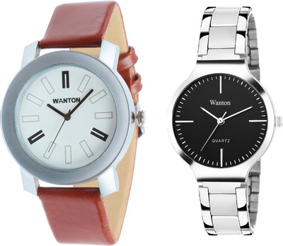 

Wanton black steel belt stylish and fancy watch with Brown eye catcher design combo couple watch Exclusive collection watches Watch - For Boys & Girls
