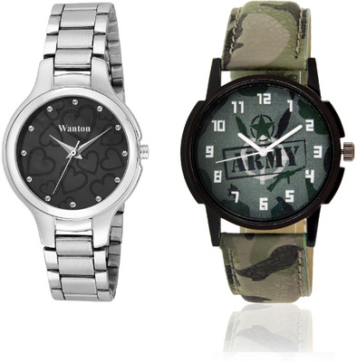 

Wanton Black color official stylish women watch with green army militiry pattern stylish watch combo couple watch Exclusive collection watches Watch - For Boys & Girls