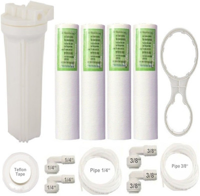 

BalRama Dual Connection 1/4inch & 3/8inch Pre Filter Set 10" Bowl Set Housing Sediment Dust Filter with Kemflow Spun Filter PP Candle + 1/4â 3/8â Pipe + Elbows Connectors + Spanner Wrench Key + Teflon Tape Suitable Solid Filter Cartridge(5, Pack of 13