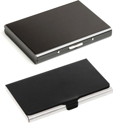 OFIXO Matt_Black & 1150 Steel Credit Card Holder, Wallet Slim Metal Case 6 Card Holder(Set of 2, Multicolor)