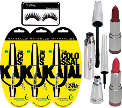 

styling eyelashes & kolosal kajal set of 3 with colorbar lipstick set of 2 and brooke candy eyeliner and mascara(Set of 8)