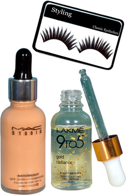 

styling Eyelashes & Studio Waterweight Spf Foundation & 9To5 Gold Radiance Face Serum(Set of 3)