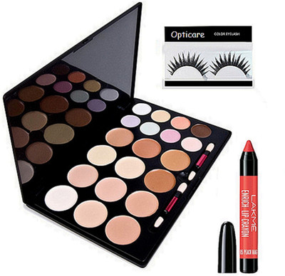 

Opticare Eyelashes, Mac 20 Shade Concealer Palette, Lakme Lipcrayon(Set of 3)