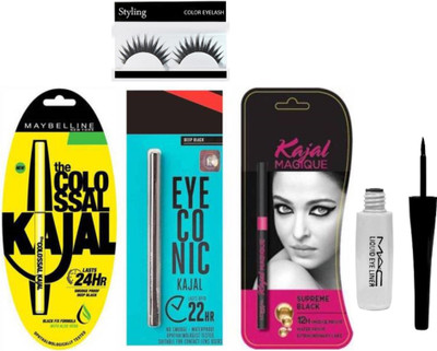 

Styling Eyelashes With Colossal & magique & Eyeconic Kajal With Mac liquid Eyeliner(Set of 5)