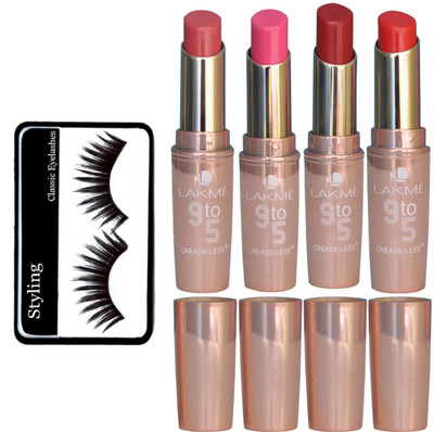 

styling Eyelashes&Lakme 9To5 Lipistick Set Of4(Set of 5)