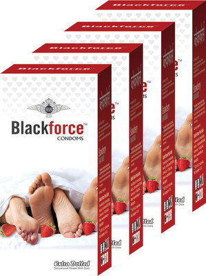 Black Force Combo 4box Strawberry Flavour Extra dotted Condom (80Pieces) Condom(Set of 4, 80S)